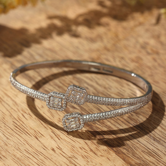 CZ Double-Band Bracelet with Square Cluster Accents