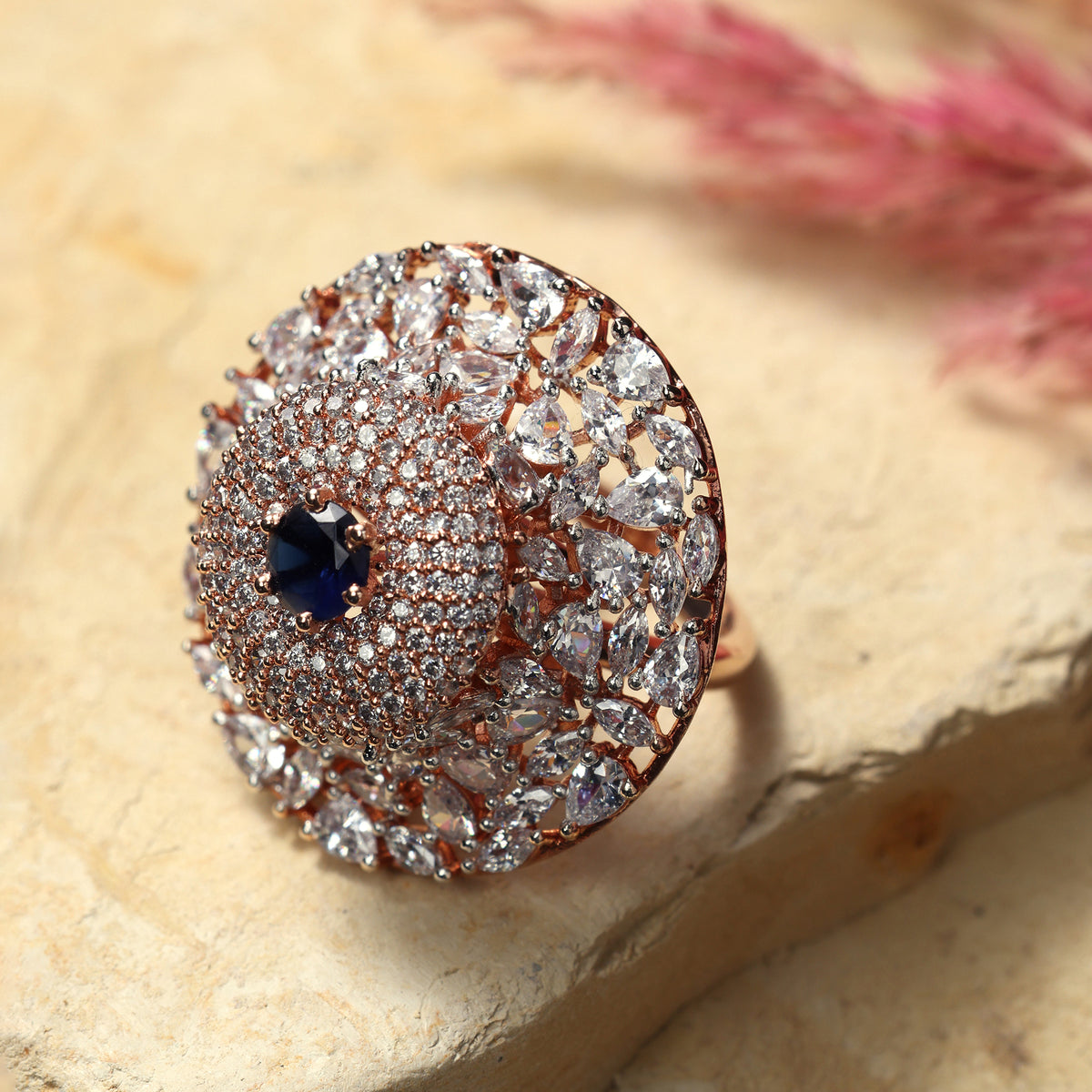 FLORAL CZ STATEMENT RING