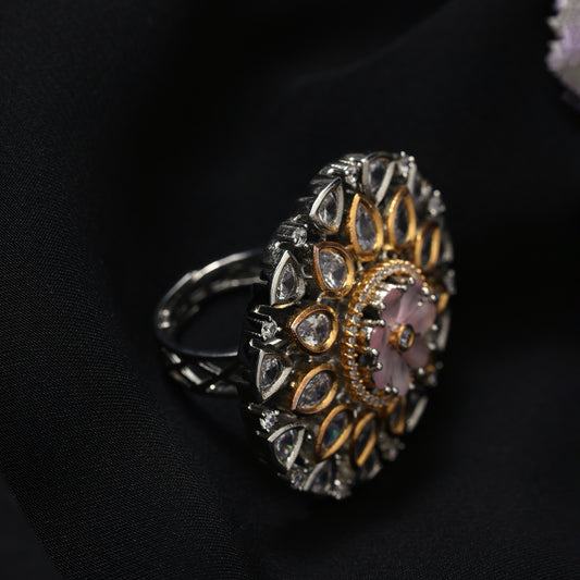LAYERED FLORAL CZ RING