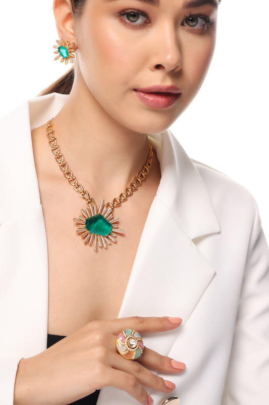 Radiant Green Gem Statement Set