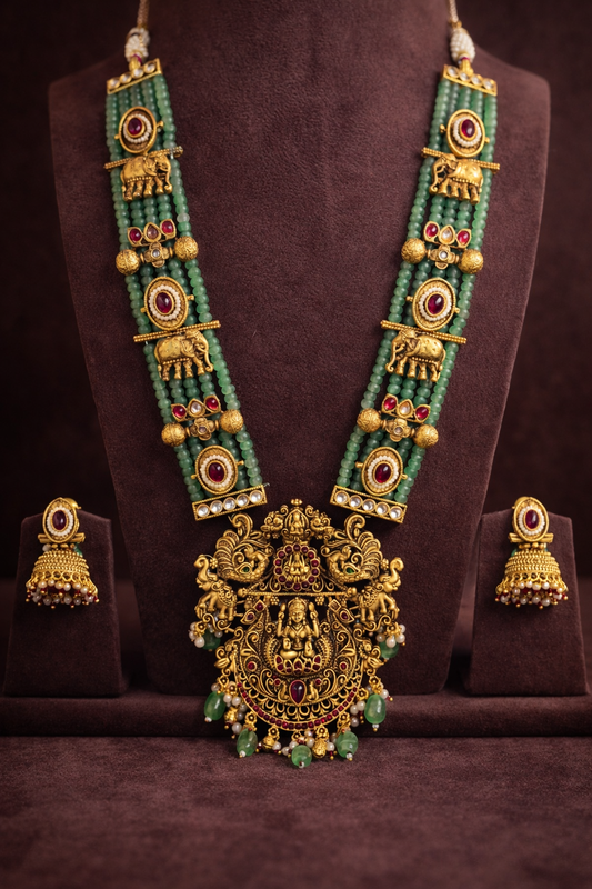 RAJSI GAJALAKSHMI EMERALD TEMPLE NECKLACE