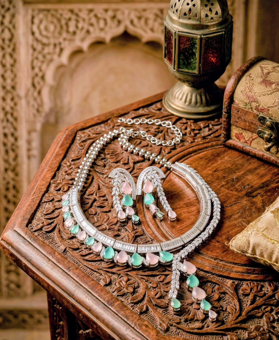 BLUSH MINT ELEGANCE CZ NECKLACE SET