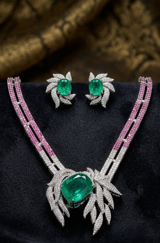 EMERALD ROYALE CZ STATEMENT NECKLACE SET