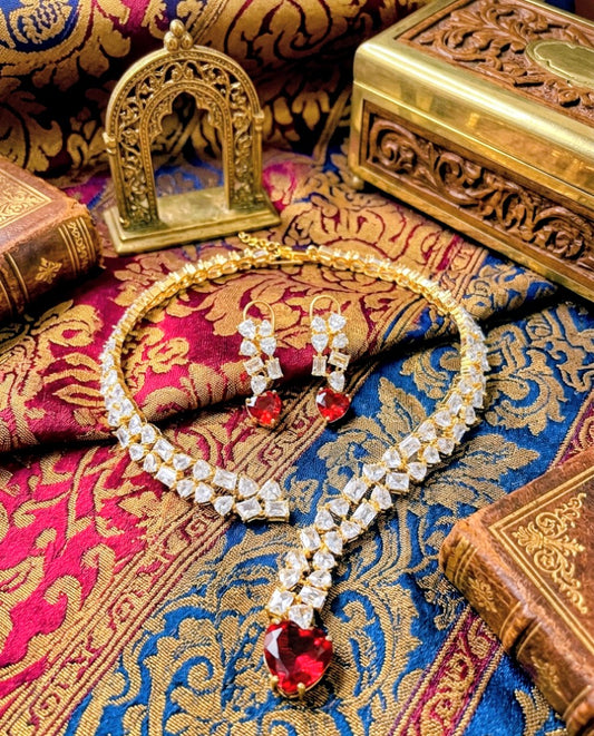 ROYAL CRIMSON HEART CZ NECKLACE SET