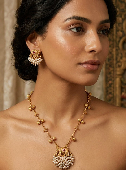 GAJALAKSHMI PEARL DROP TEMPLE NECKLACE