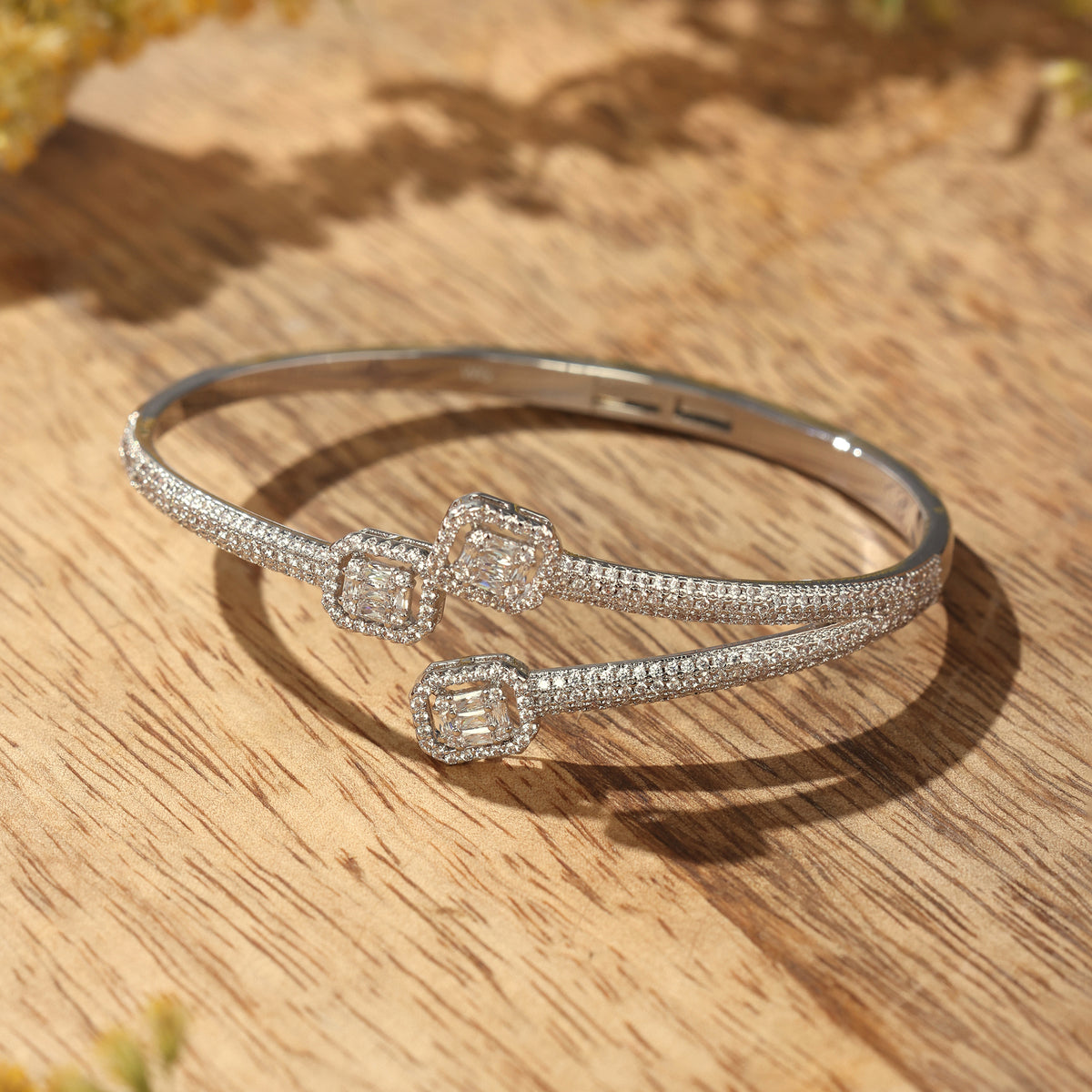 CZ Double-Band Bracelet with Square Cluster Accents