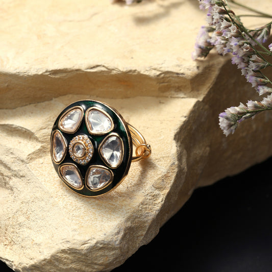 FLORAL GREEN ENAMEL BASE CZ RING