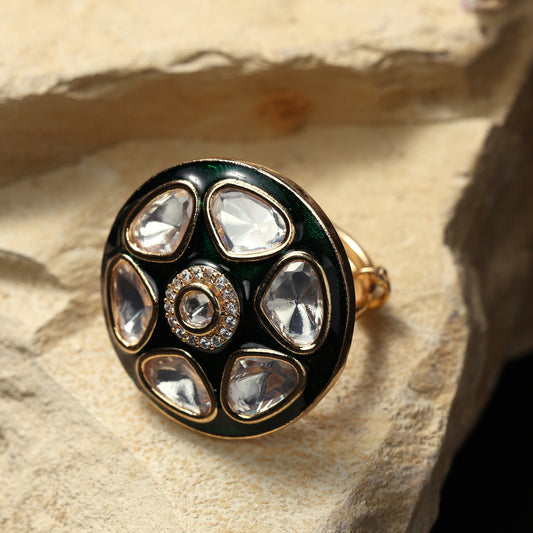 FLORAL GREEN ENAMEL BASE CZ RING