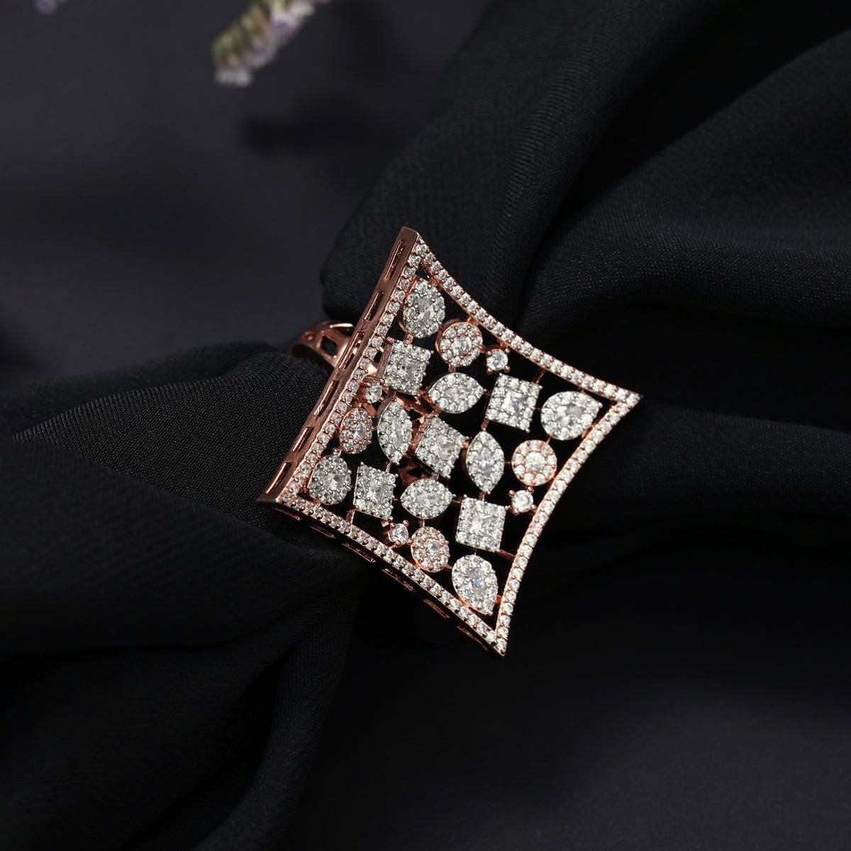GEOMETRIC CZ RING IN ROSE GOLD