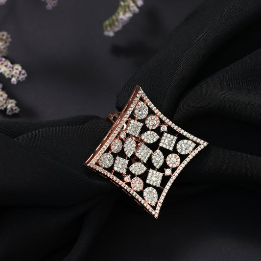 GEOMETRIC CZ RING IN ROSE GOLD
