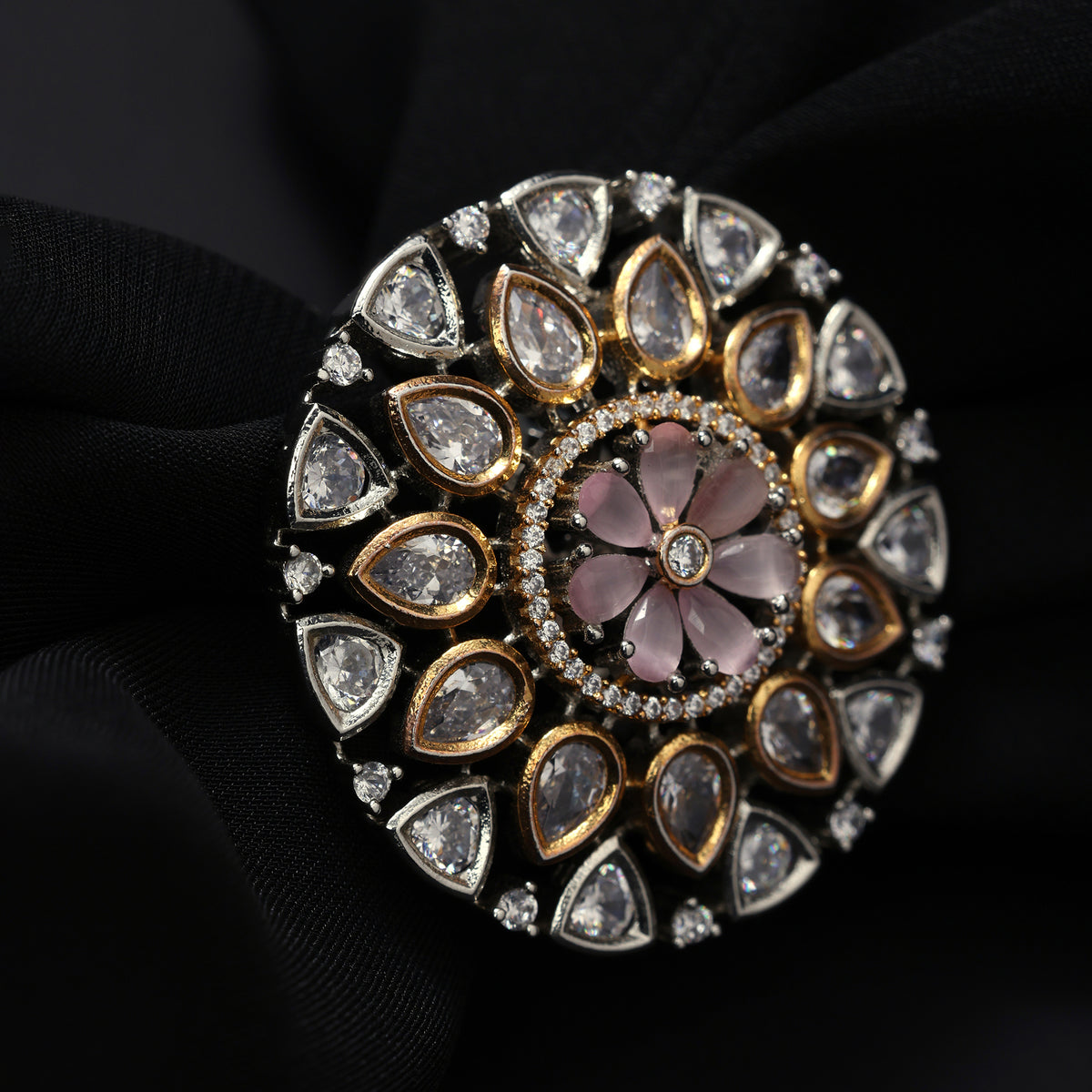LAYERED FLORAL CZ RING