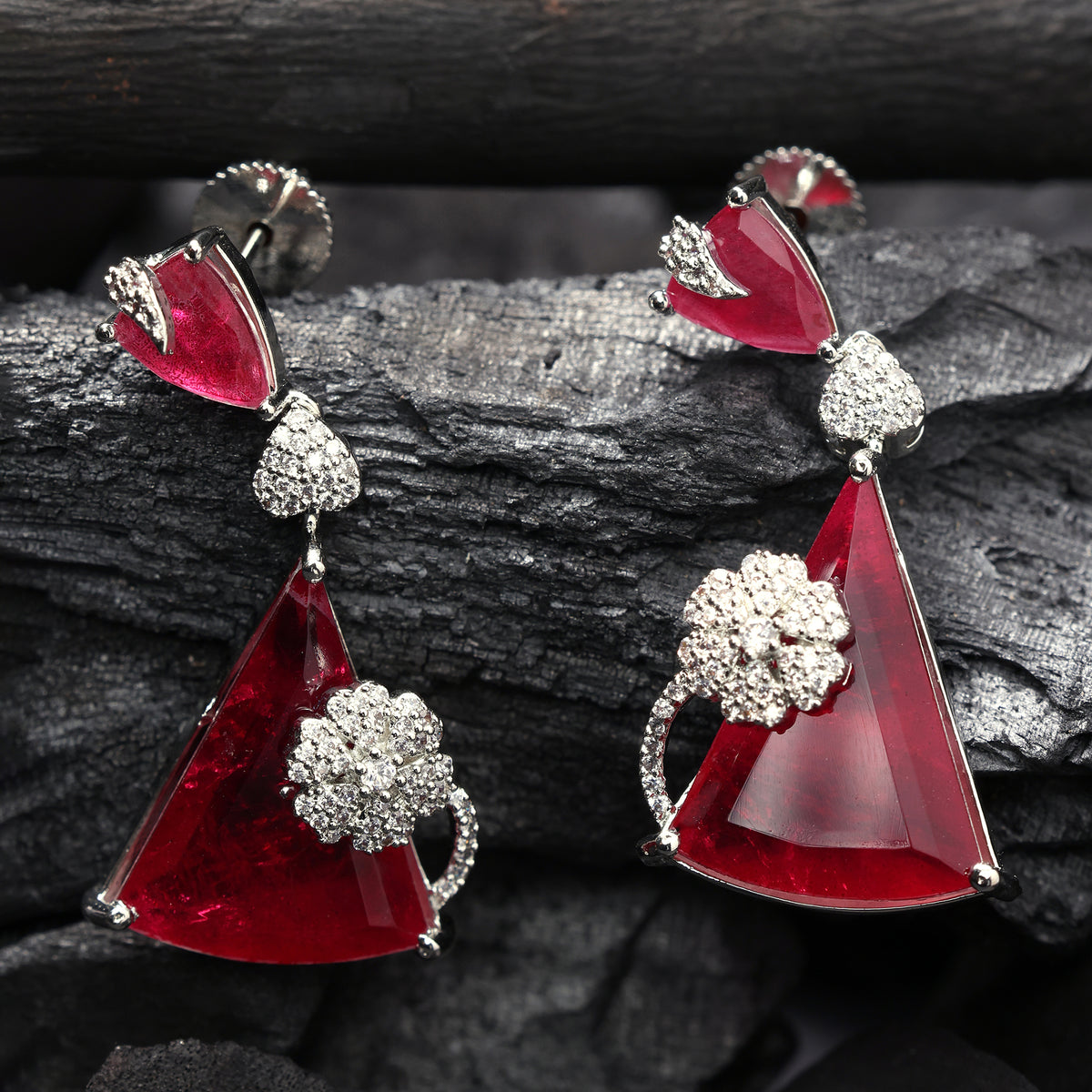 CRIMSON FLAME CZ EARRINGS