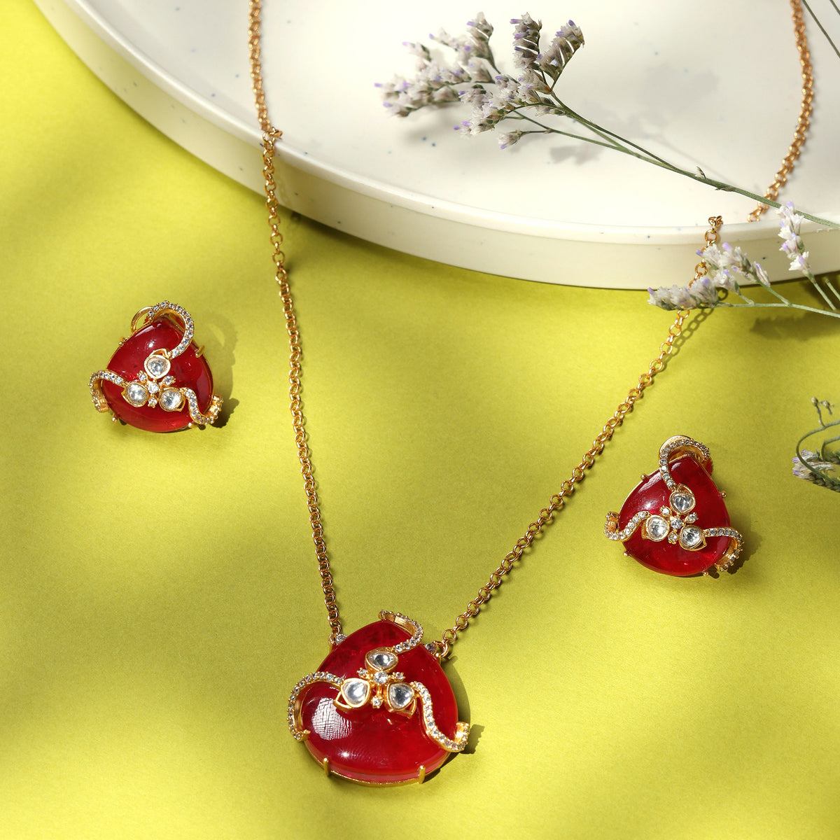 GULNAAR TEARDROP CZ KUNDAN SET