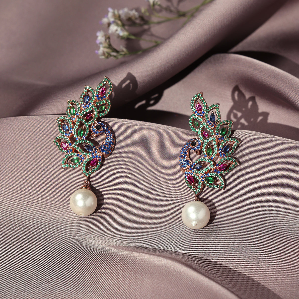 MAURYA SYMPHONY CZ PEARL EARRINGS