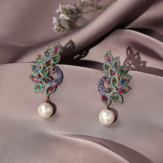 MAURYA SYMPHONY CZ PEARL EARRINGS