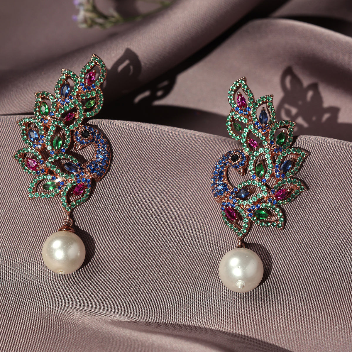 MAURYA SYMPHONY CZ PEARL EARRINGS