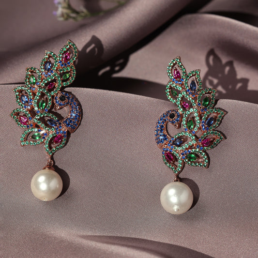 MAURYA SYMPHONY CZ PEARL EARRINGS