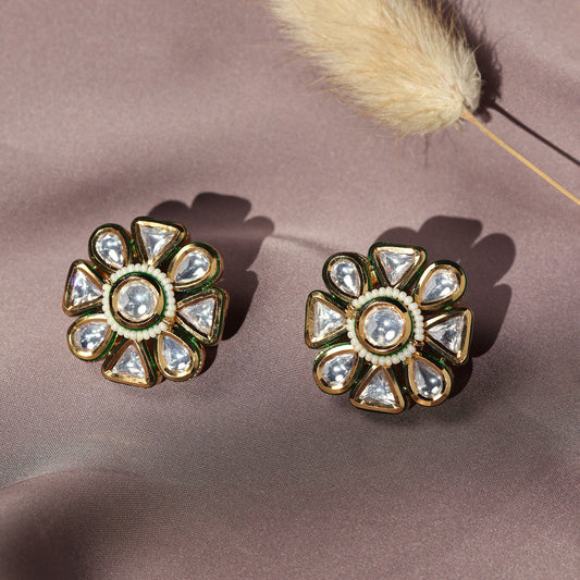 MEHER FLORAL KUNDAN STUDS