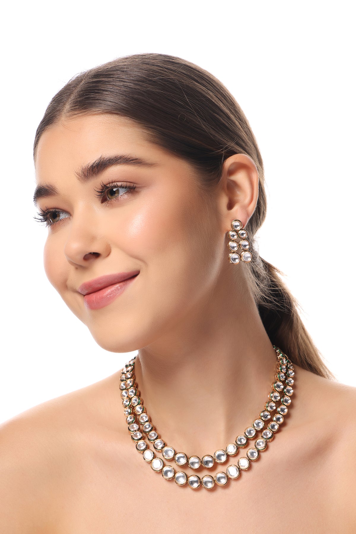 PREMIUM KUNDAN DOUBLE LAYERED NECKLACE SET