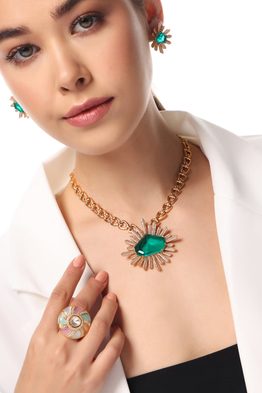 Radiant Green Gem Statement Set