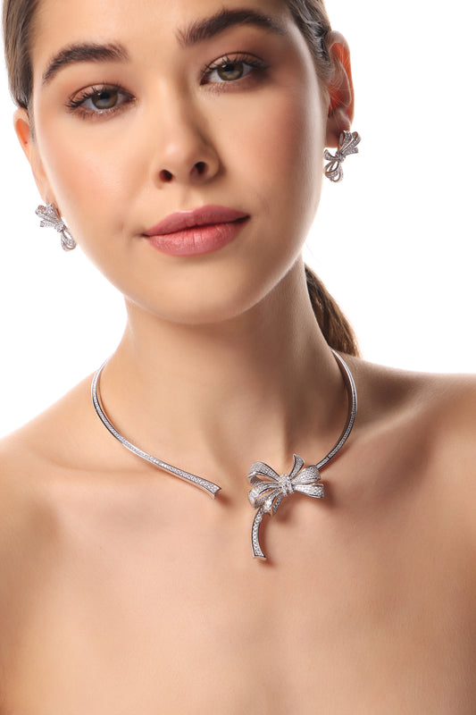 CZ BOW-MOTIF NECKLACE SET