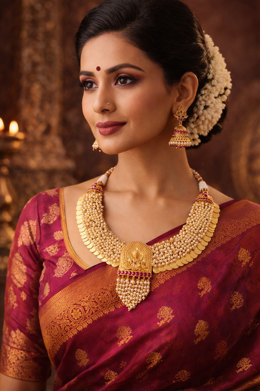 MAHARANI LAKSHMI COIN PEARL TEMPLE CHOKER SET
