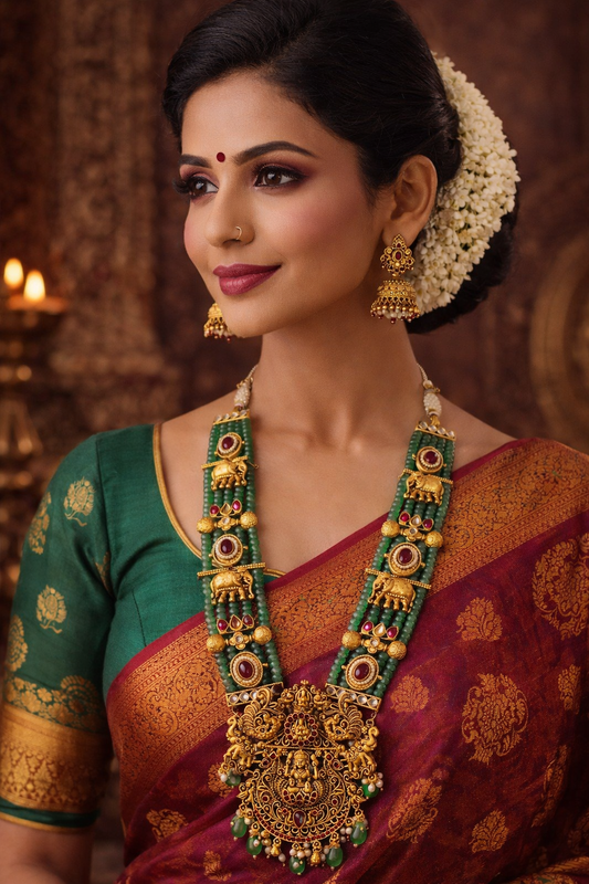 RAJSI GAJALAKSHMI EMERALD TEMPLE NECKLACE