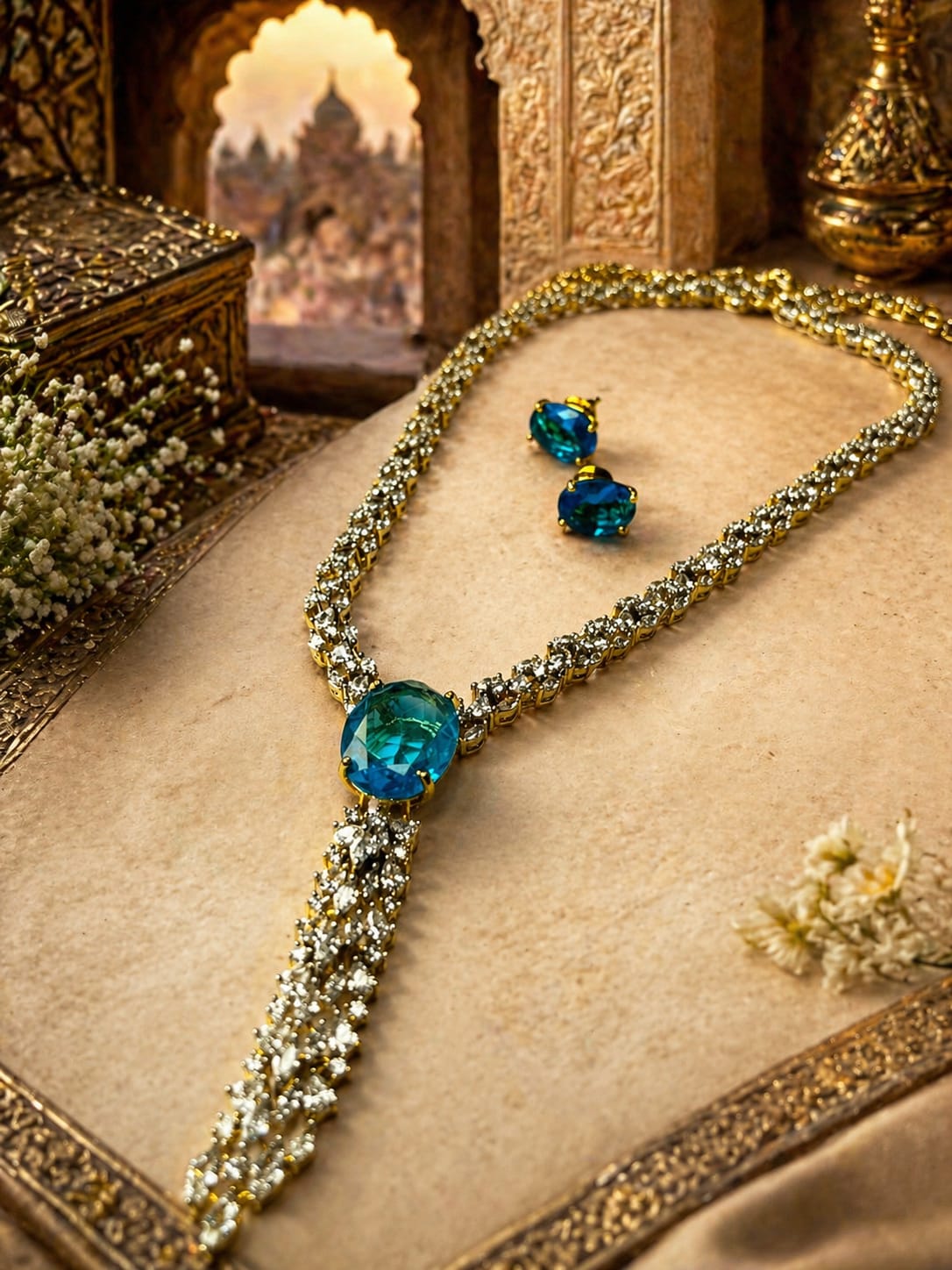 ROYAL AZURE DROP CZ NECKLACE SET