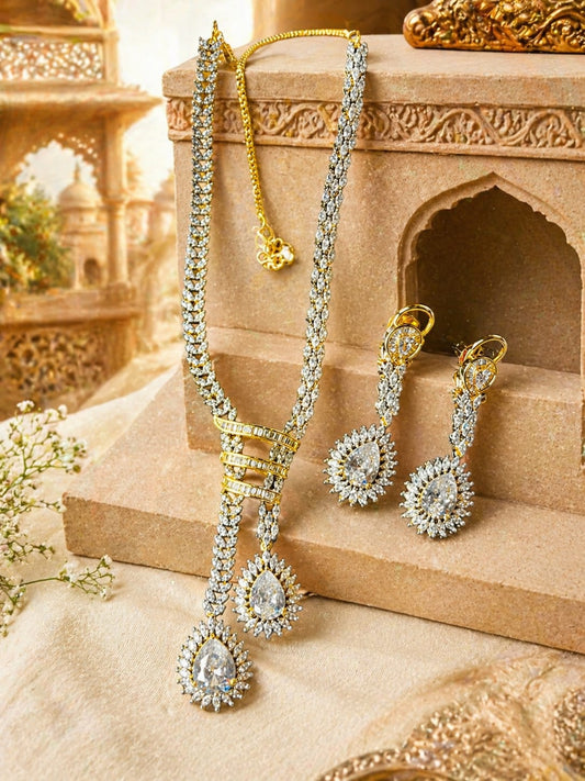 REGAL DOUBLE DROP CZ ELEGANCE NECKLACE SET
