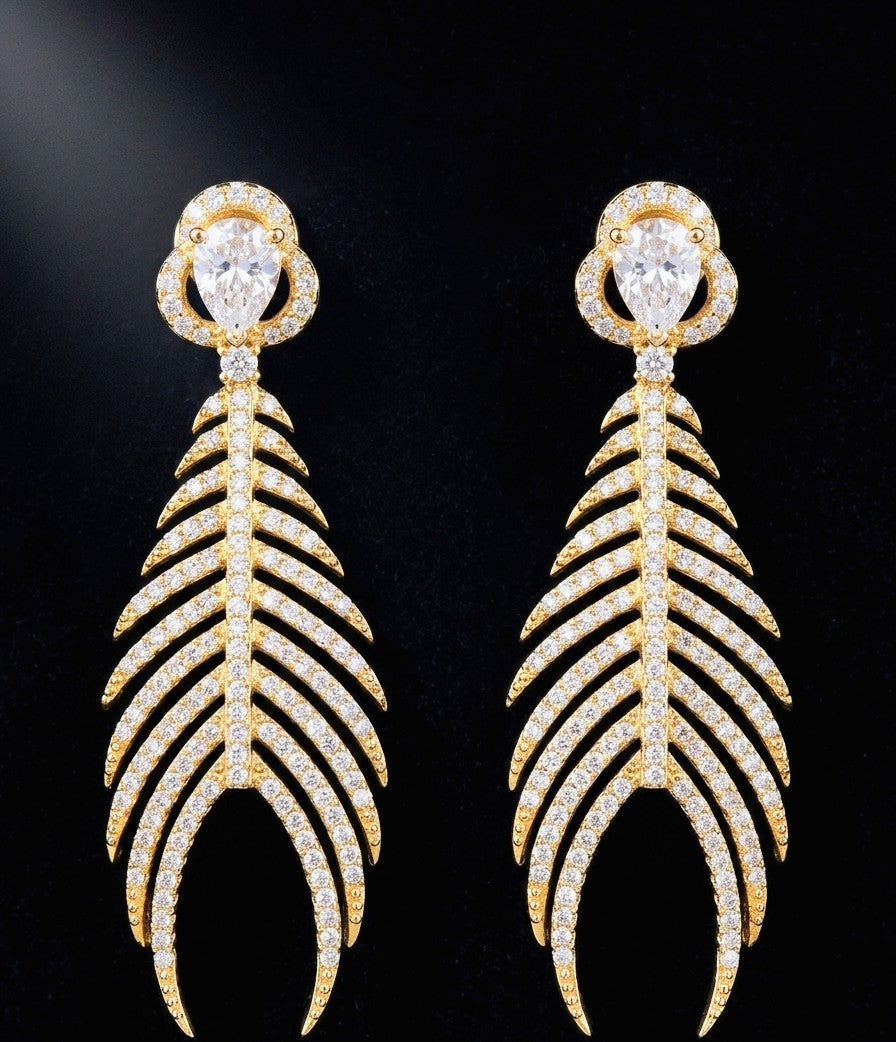 GOLDEN FEATHER CZ EARRINGS