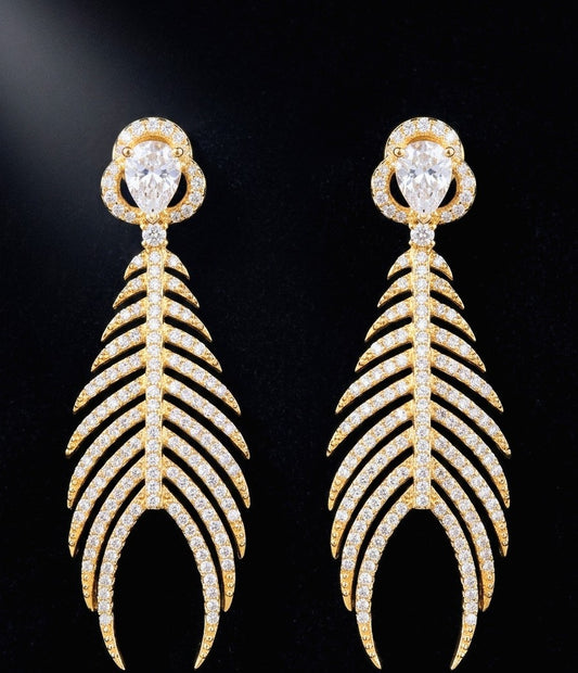 GOLDEN FEATHER CZ EARRINGS