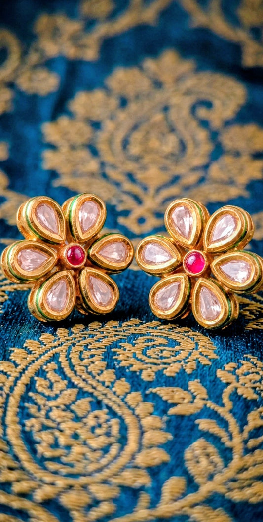 CRIMSON BLOOM KUNDAN STUDS