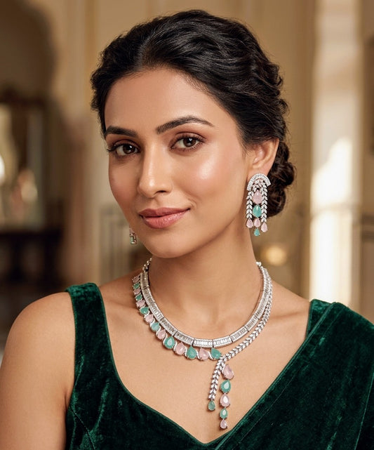 BLUSH MINT ELEGANCE CZ NECKLACE SET