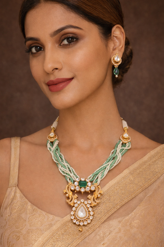 EMERALD VEENA POLKI MOISSANITE SET
