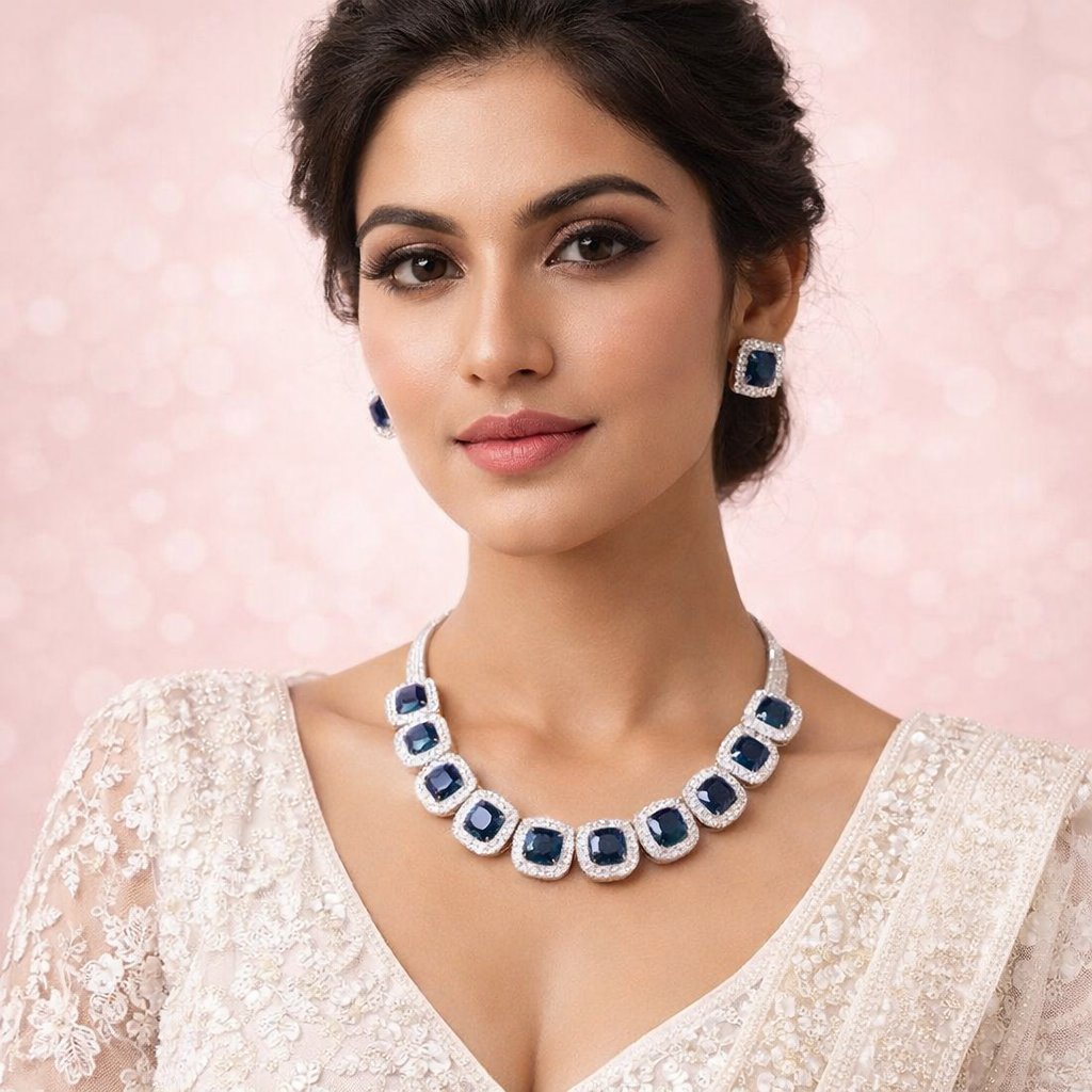 MIDNIGHT SAPPHIRE ELEGANCE CZ NECKLACE SET