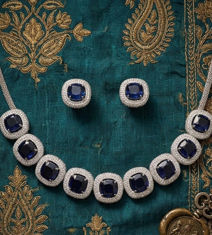 MIDNIGHT SAPPHIRE ELEGANCE CZ NECKLACE SET