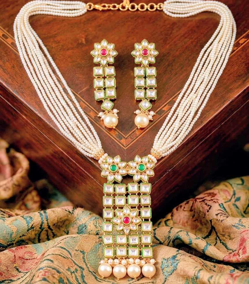 REGAL PEARL GRID NECKLACE SET