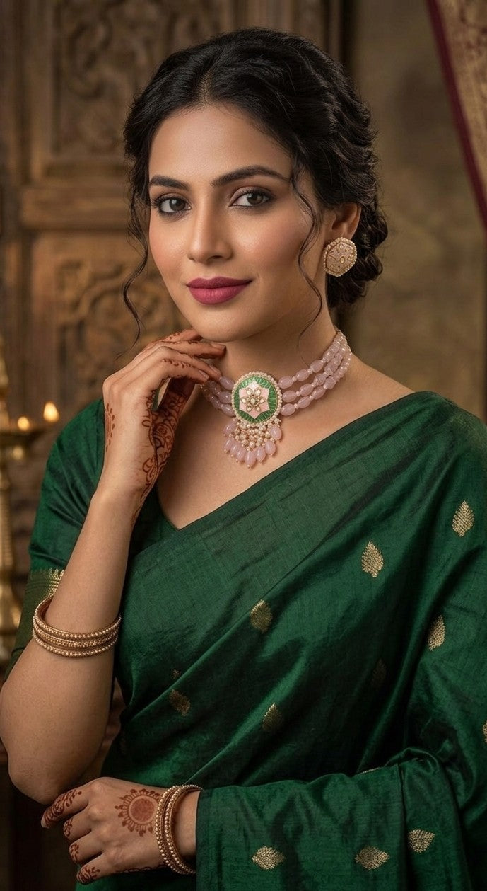 BLUSH EMERALD CHARM CHOKER SET