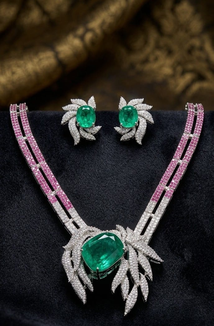EMERALD ROYALE CZ STATEMENT NECKLACE SET