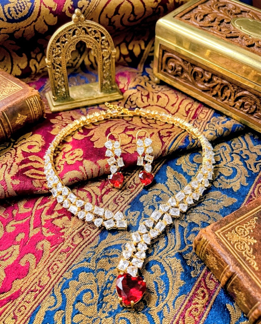 ROYAL CRIMSON HEART CZ NECKLACE SET