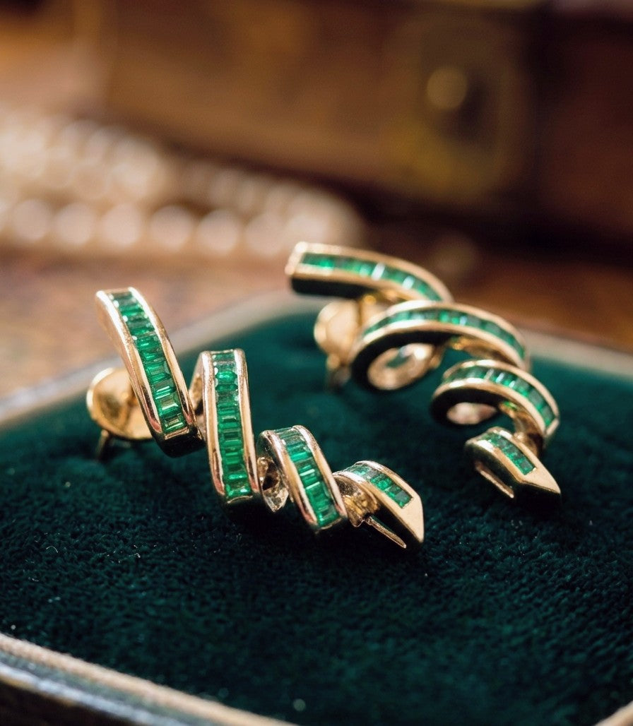 EMERALD SPIRAL CZ ELEGANCE EARRINGS