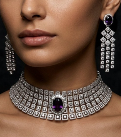 Geometric Statement Choker & Long Earrings Set