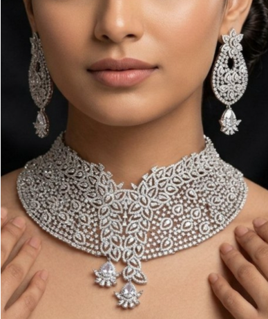 Floral Collar Necklace & Earrings Set
