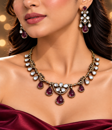 Mehndi Teardrop Necklace & Earring Set