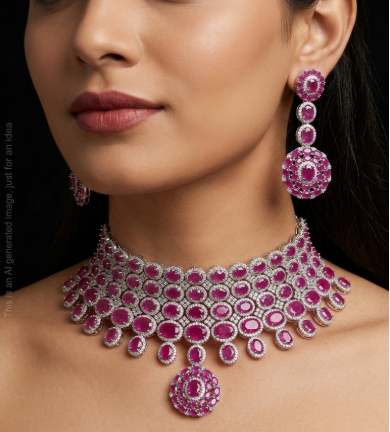 Choker Necklace Set with Full White Plating