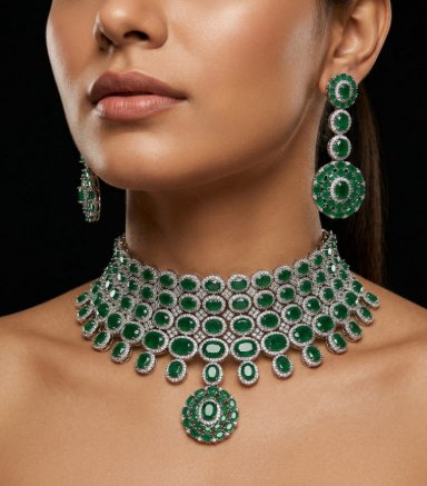 Choker Necklace Set with Full White Plating