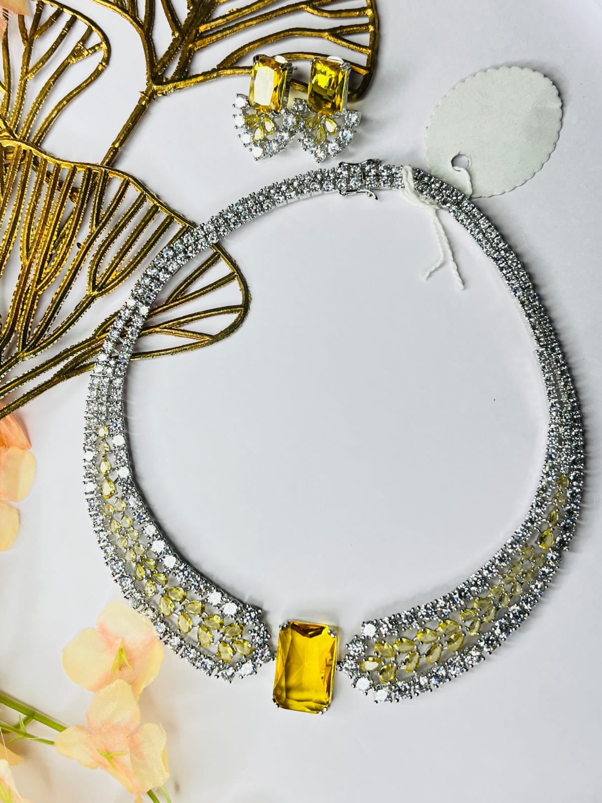 GOLDEN RADIANCE CZ CHOKER NECKLACE SET