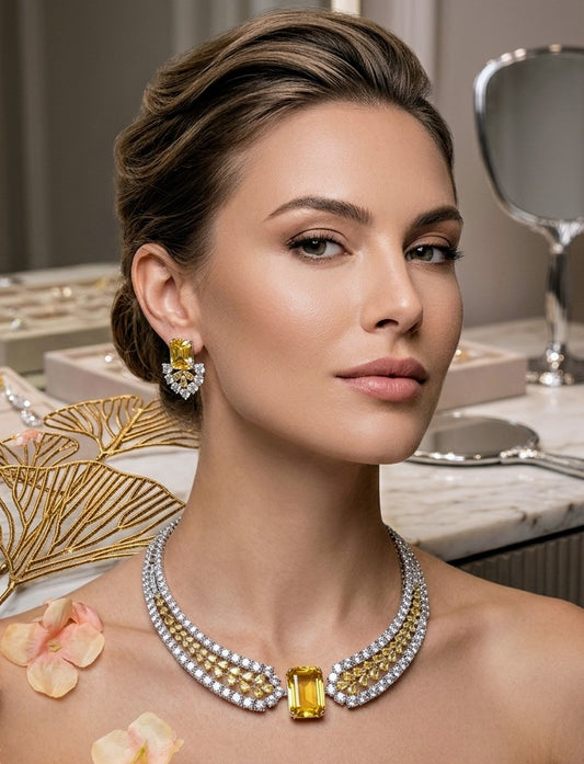 GOLDEN RADIANCE CZ CHOKER NECKLACE SET