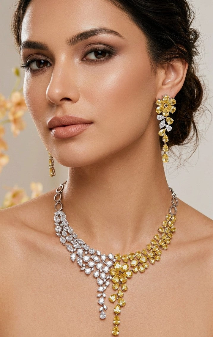 DUAL RADIANCE CITRINE CZ STATEMENT NECKLACE